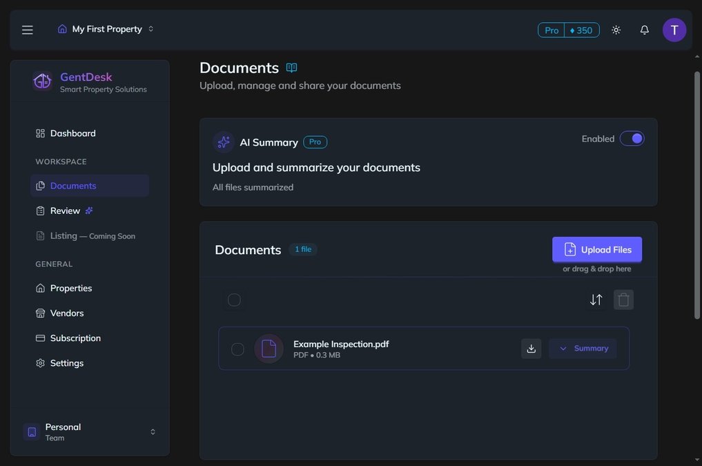 Documents management interface showing how to upload and organize files